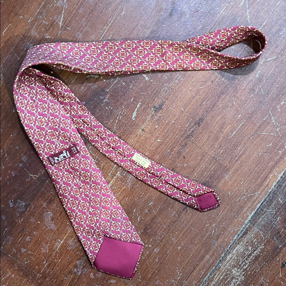 Hermes Red and Gold Patterned Tie - Picture 4 of 9